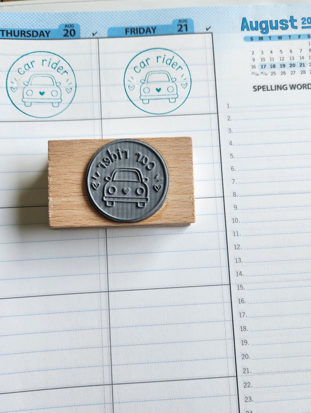 Car Rider Stamp For School Planner Rubber Stamp Mounted Wood Rubber